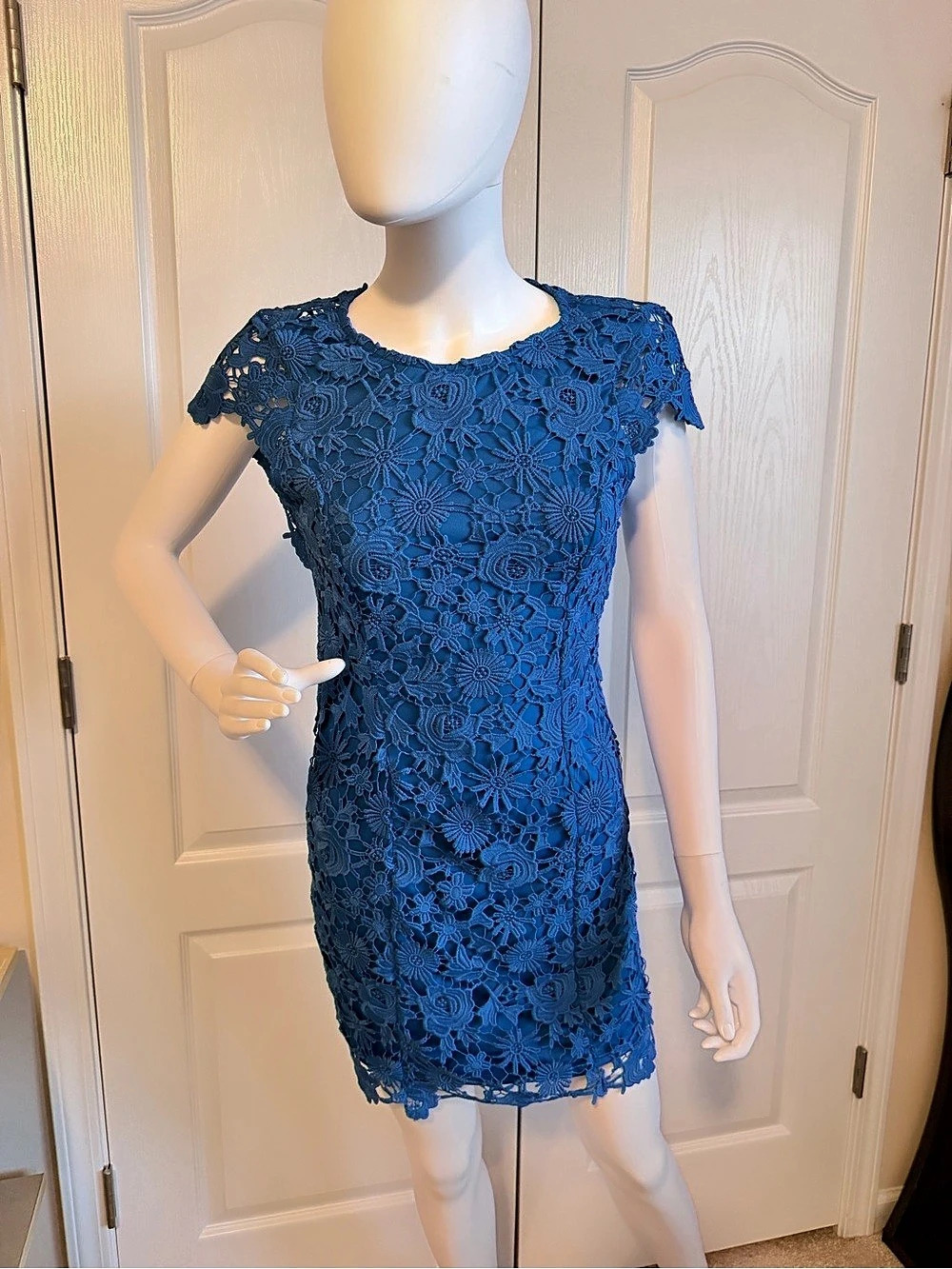 Lulus Floral Lace Open Back Royal Blue Mini Dress Size S